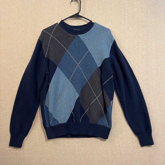 Dockers Sweater Men's Large Dark Blue Argyle Pullover Long Sleeves - Picture 1 of 11